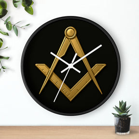 Master Mason Blue Lodge Clock - Classic Square & Compass on Wood Frame - Bricks Masons