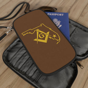 Master Mason Blue Lodge Passport Wallet - Florida Mason With Shoulder & Wrist Strap - Bricks Masons