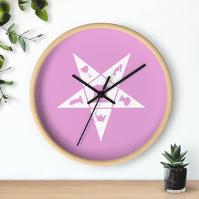 OES Clock - Wood Frame with White OES Emblem on Pink Dial - Bricks Masons