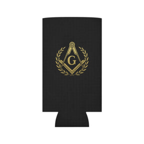 Master Mason Blue Lodge Can Cooler - Gold Square & Compass G With Wreath - Bricks Masons