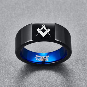 Master Mason Blue Lodge Ring - Black & Blue Tungsten Personalizable - Bricks Masons