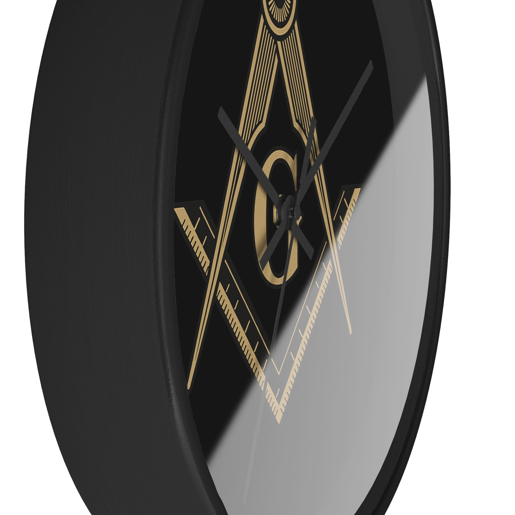 Master Mason Blue Lodge Clock - Golden S&C G on Black Dial - Bricks Masons