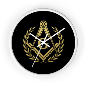 Master Mason Blue Lodge Clock - Wreath with Square & Compass G in Wooden Frame - Bricks Masons