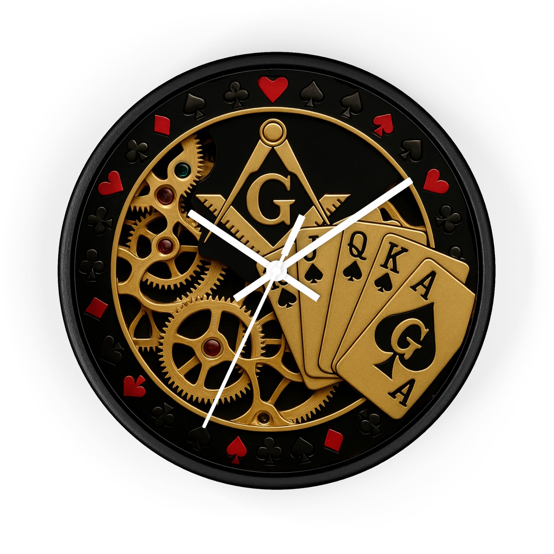 Master Mason Blue Lodge Clock - S&C G with Deck of Cards & Gear - Bricks Masons