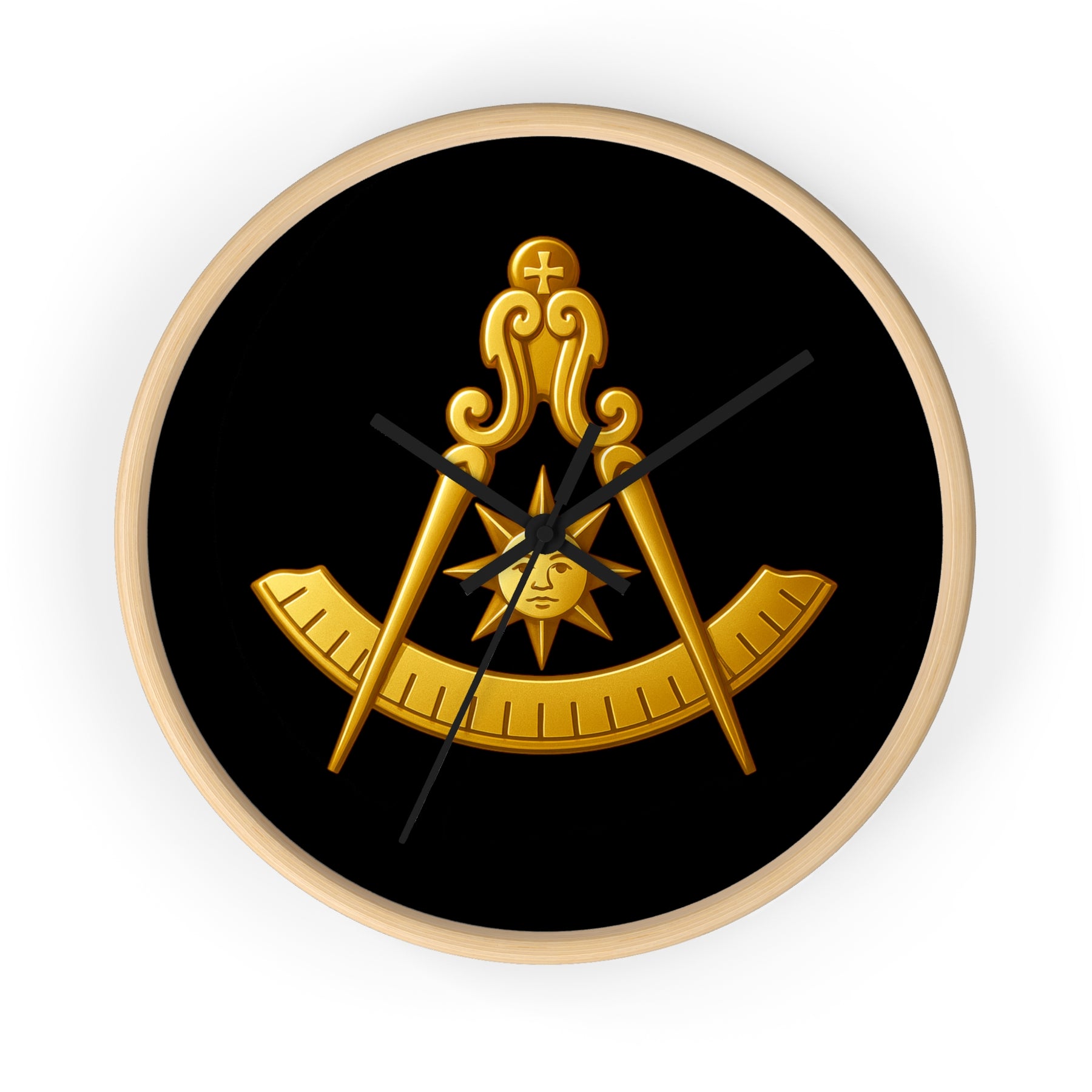 Past Master Blue Lodge Clock - Compass Sun & Quadrant Symbol with Wooden Frame - Bricks Masons