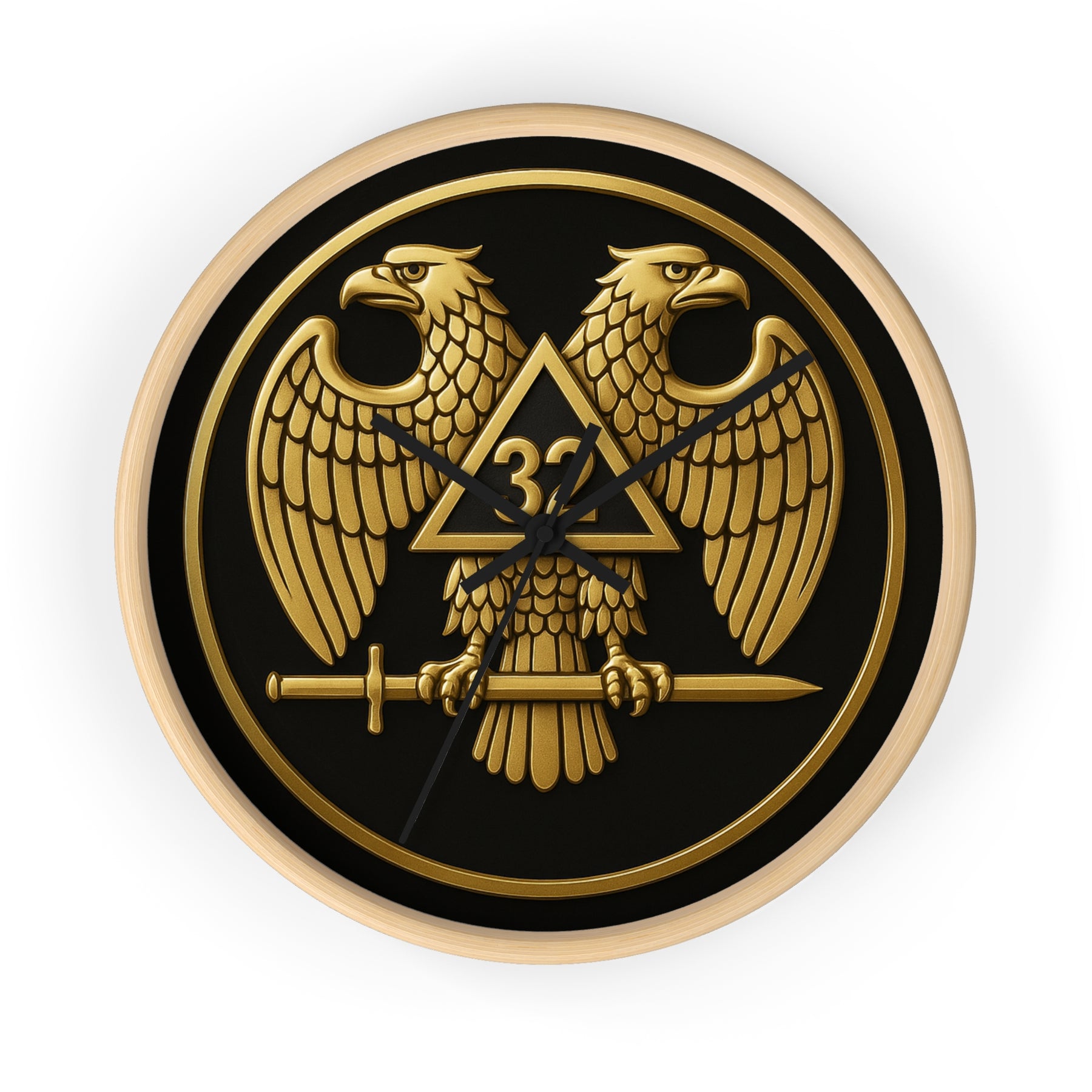 32nd Degree Scottish Rite Clock - Double Headed Eagle Emblem on Wood Frame - Bricks Masons