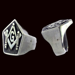 Masonic Ring with Columns in Silver Freemasonry Art 95 - Bricks Masons