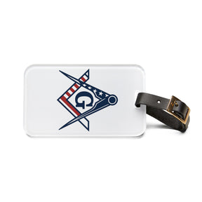 Master Mason Blue Lodge Luggage Tag - USA Flag S&C G With Black Leather Strap - Bricks Masons