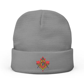 Master Mason Blue Lodge Canada Jurisdiction Beanie - Knit Embroidery S&C Maple Leaf - Bricks Masons