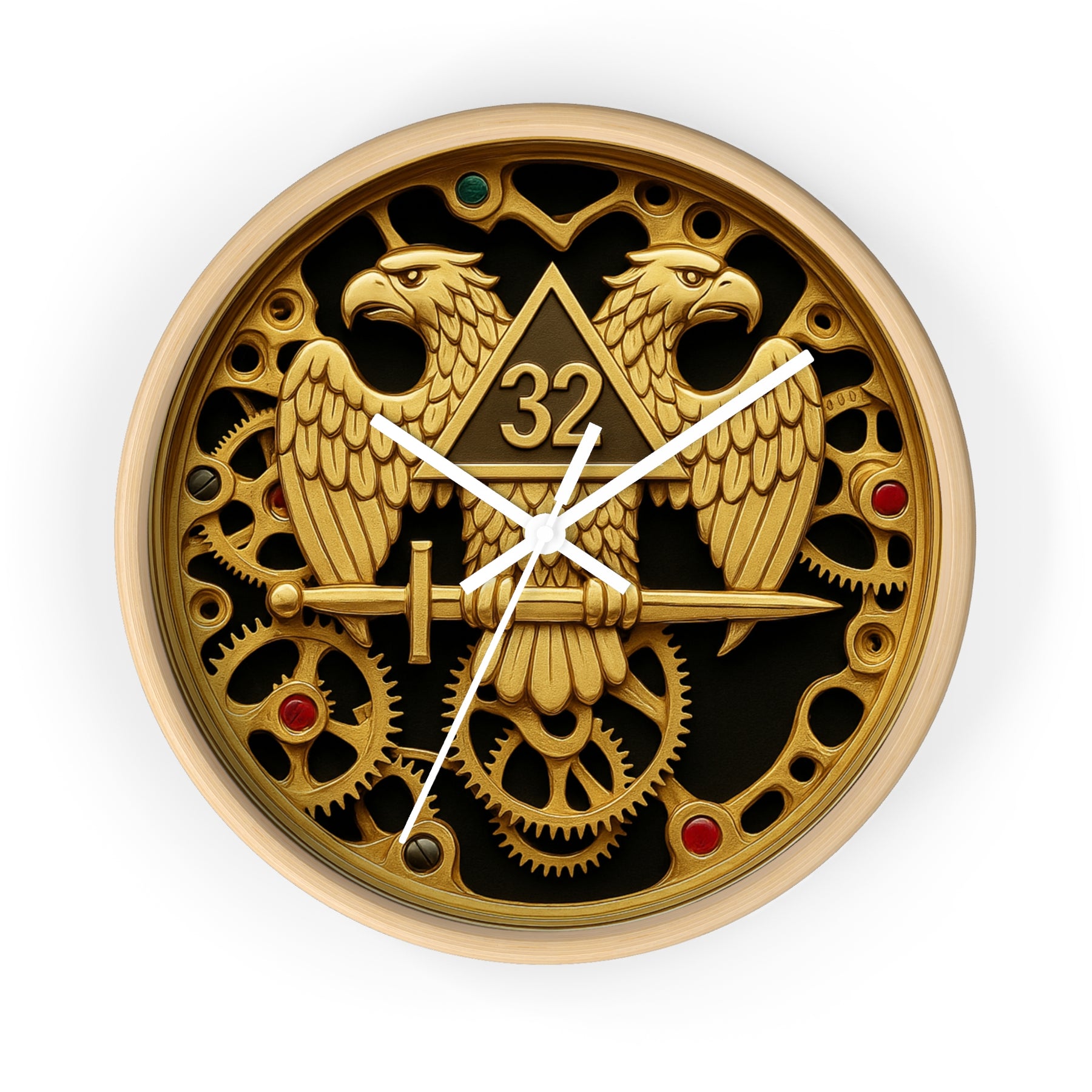 32nd Degree Scottish Rite Clock - Double Headed Eagle with Open Gear - Bricks Masons