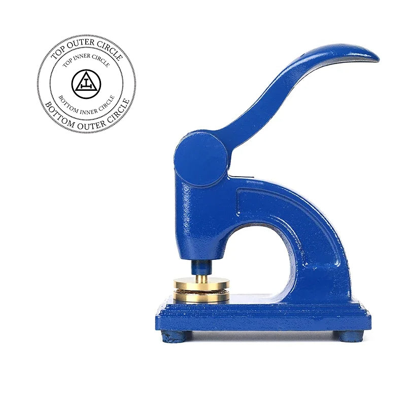 Emulation Rite Long Reach Seal Press - Heavy Embossed Stamp Blue Color Customizable - Bricks Masons