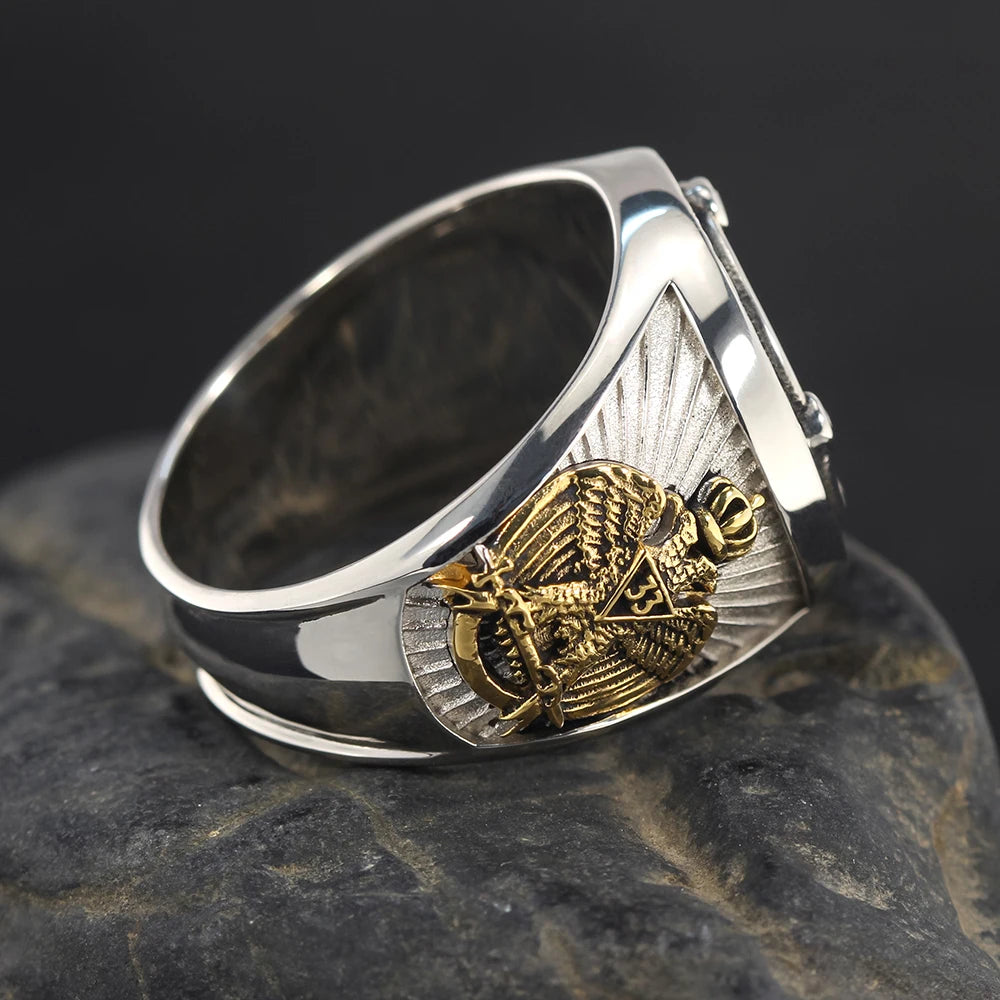 Master Mason Blue Lodge Ring - Ancient Free & Accepted Masons Sterling Silver - Bricks Masons