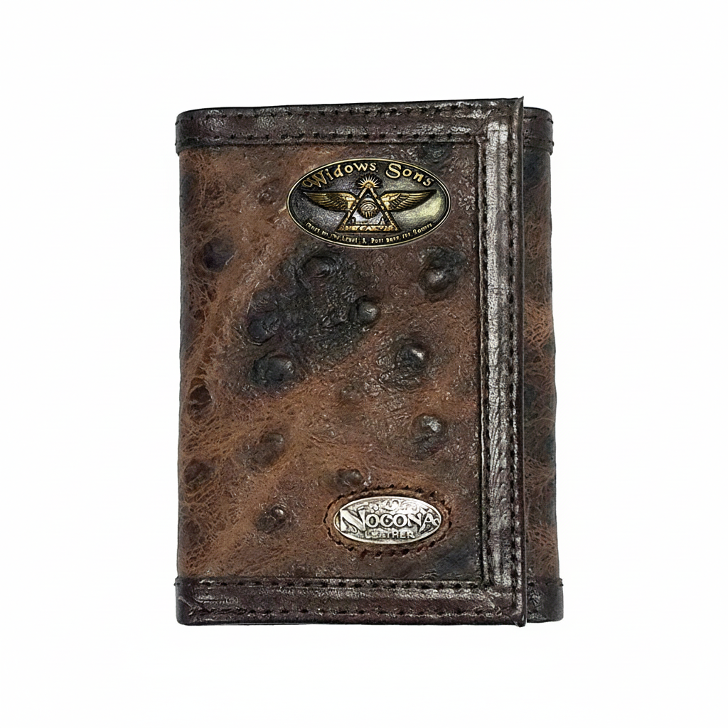 Nocona Widows Sons Wallet - Dark Brown Ostrich Print Nocona Trifold - Bricks Masons