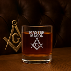 Master Mason Blue Lodge Whiskey Glass - Square & Compass with G