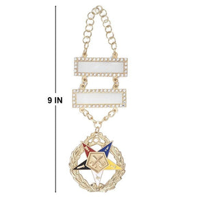 Grand Past Matron OES Officer Collar Jewel - Gold Plated Star & Wreath With Engravable Bars - Bricks Masons