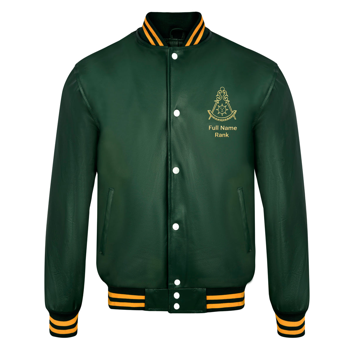 Past Master Blue Lodge Jacket - Green Leather With Customizable Gold Embroidery - Bricks Masons