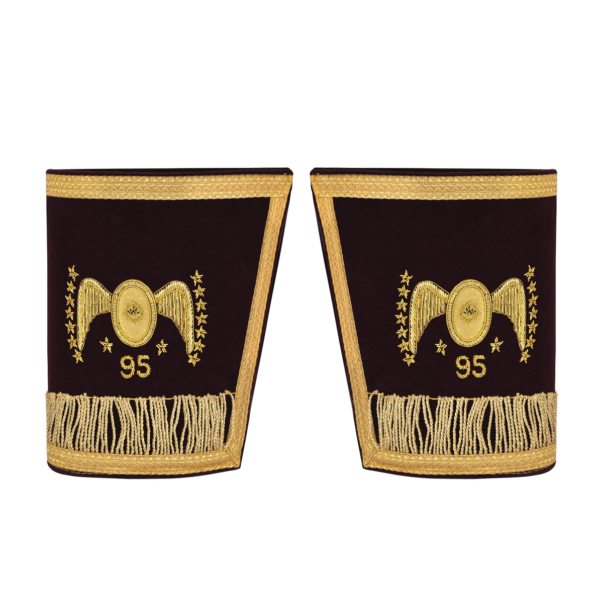 95th Degree Memphis Misraim French Regulation Cuff - Maroon Velvet Golden Braid Hand Embroidered