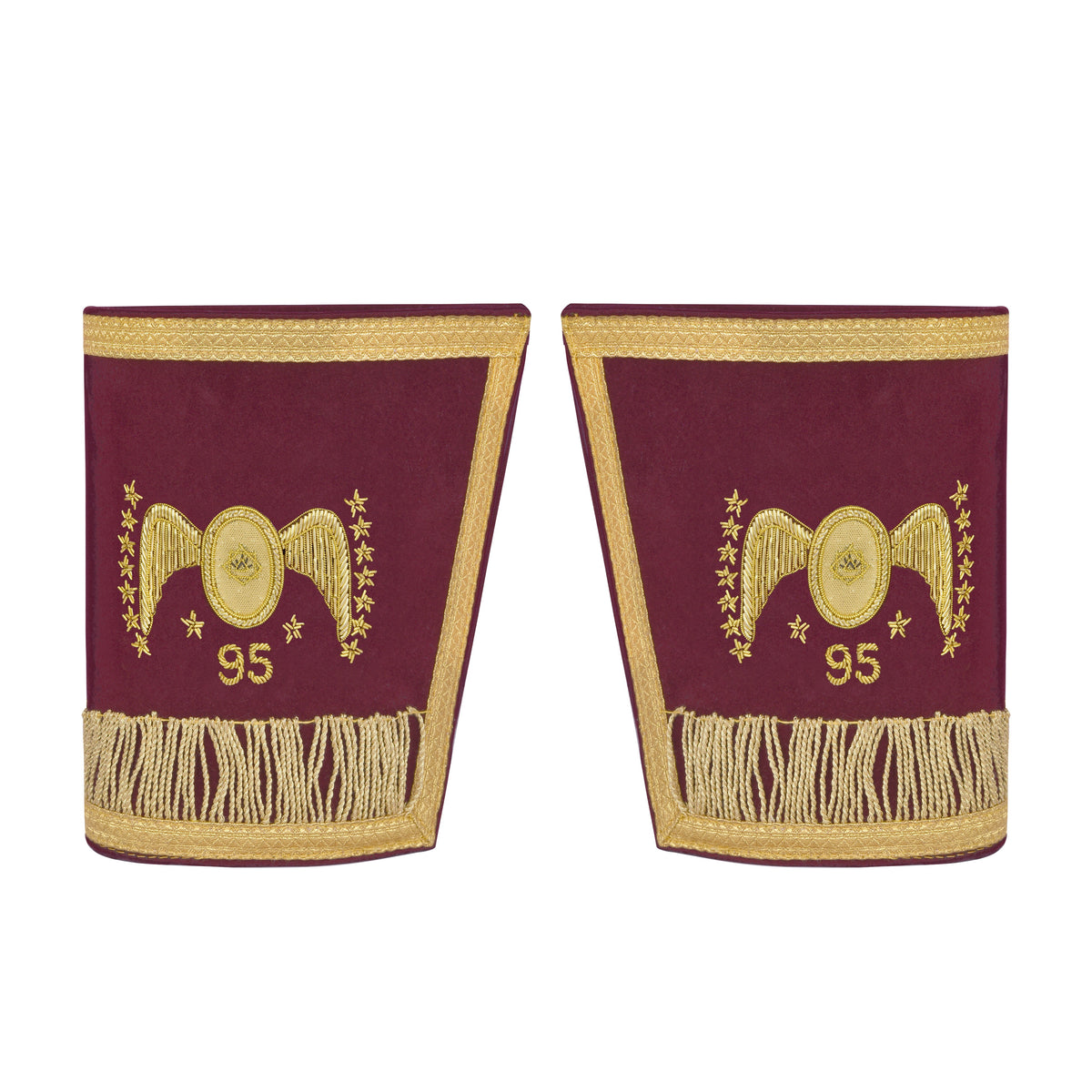 95th Degree Memphis Misraim French Regulation Cuff - Burgundy Velvet Golden Braid Hand Embroidered