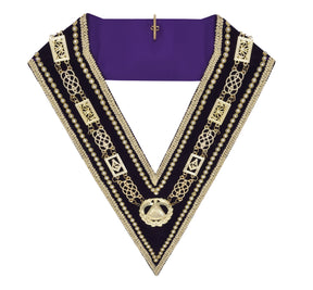 Grand Master Blue Lodge Chain Collar - Gold Plated Chain Purple Velvet - Bricks Masons