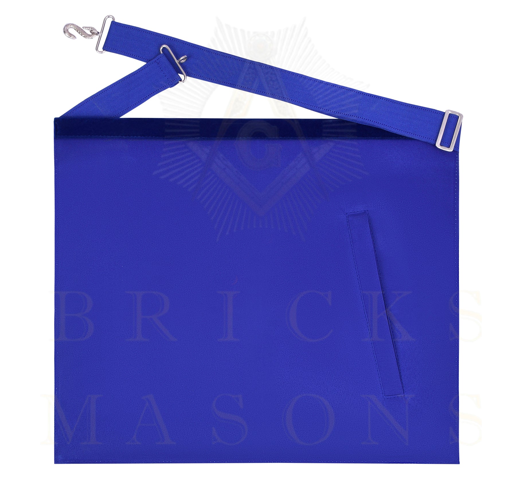 Past Master Blue Lodge Apron - Navy Velvet & Silver Bullion Hand Embroidery With Pillars - Bricks Masons