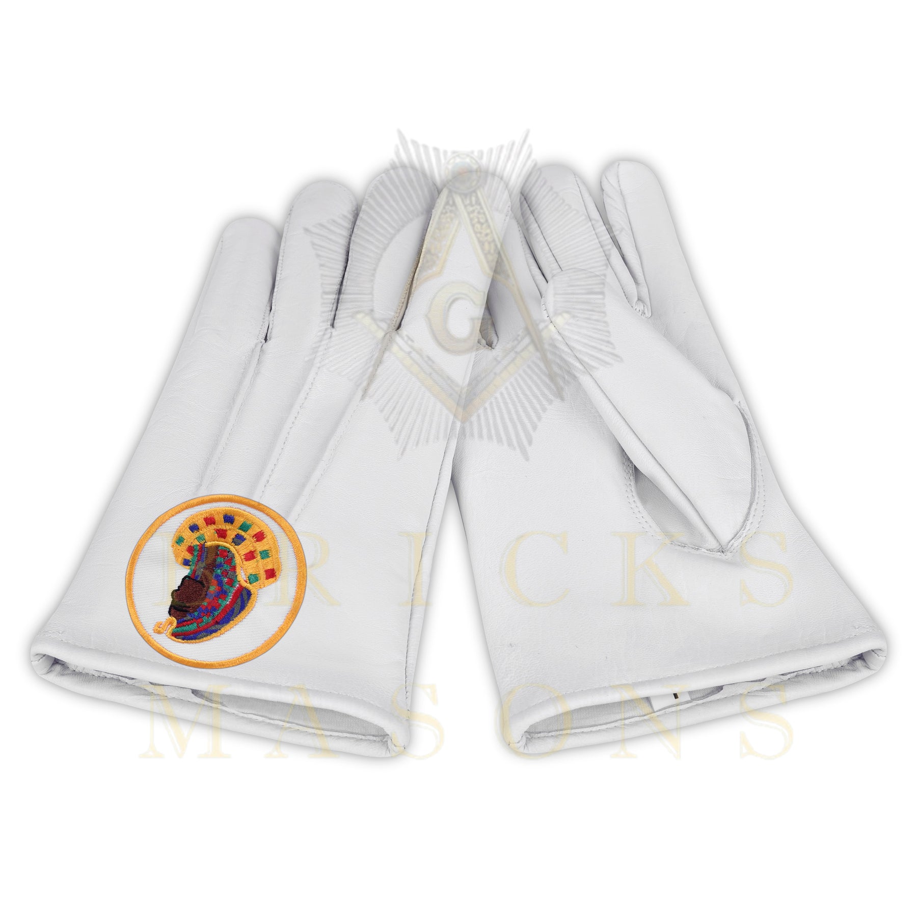 DOI Gloves - Machine-embroidered White Leather - Bricks Masons
