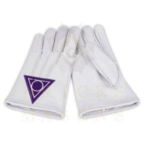 LOCOP Gloves - White Leather Triangular Purple Patch - Bricks Masons