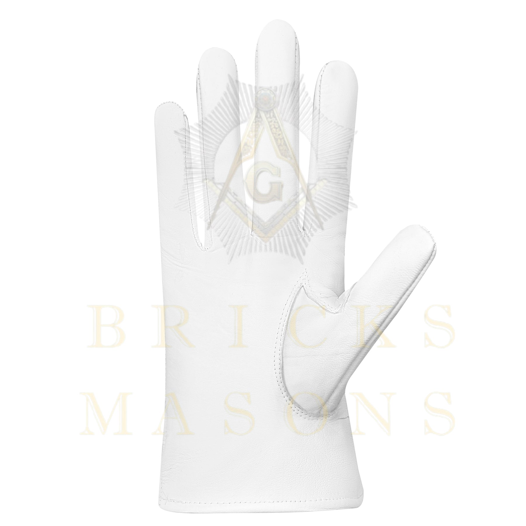 Lady Knights HoTC Gloves - White Leather Black Star Cross & Crown - Bricks Masons