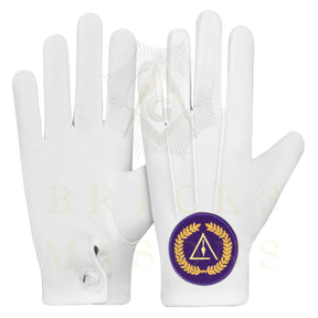 Grand Council Gloves - White Cotton With Purple Patch - Bricks Masons