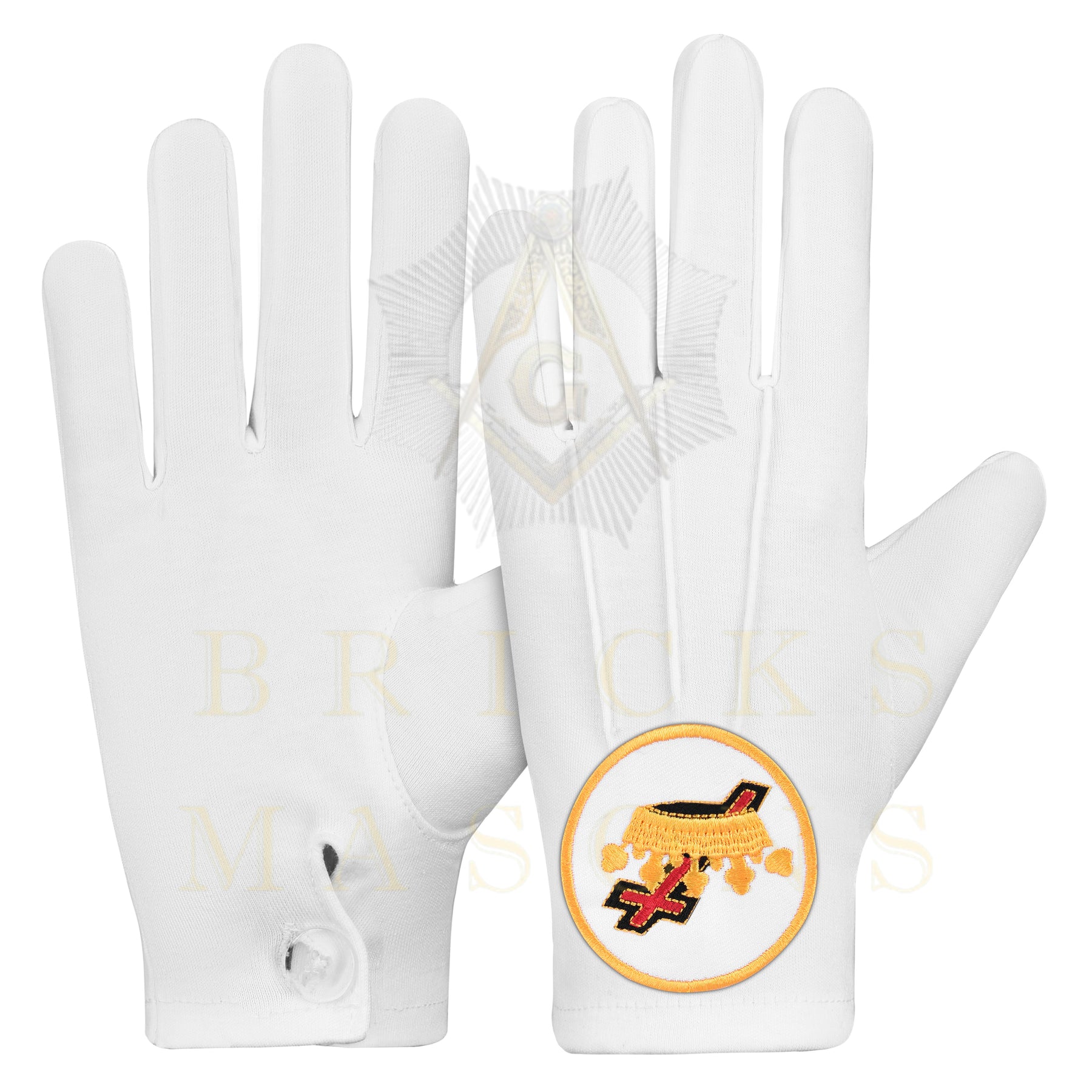 Lady Knights HoTC Gloves - White Cotton Cross and Crown emblem - Bricks Masons