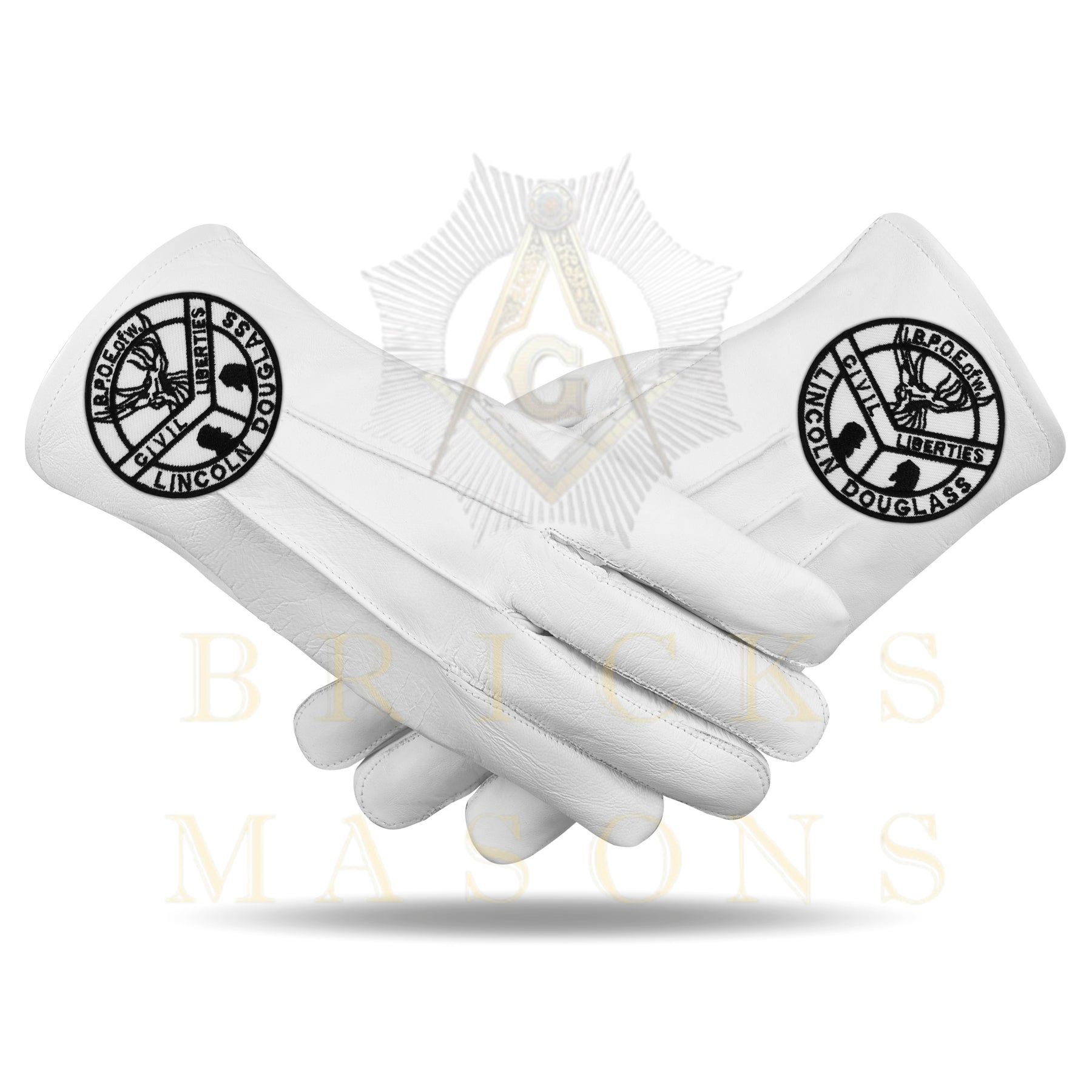 Elks of the World Gloves - White Leather Civil Liberties - Bricks Masons