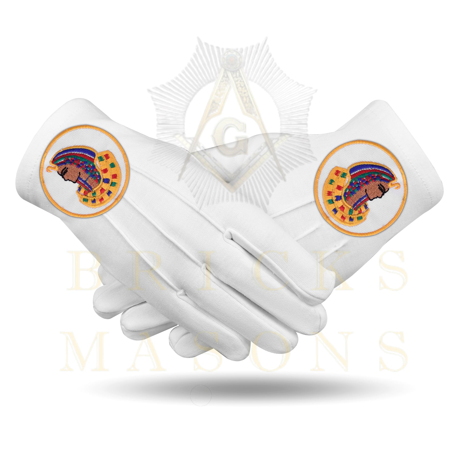 DOI Gloves - White Cotton With Round Patch - Bricks Masons