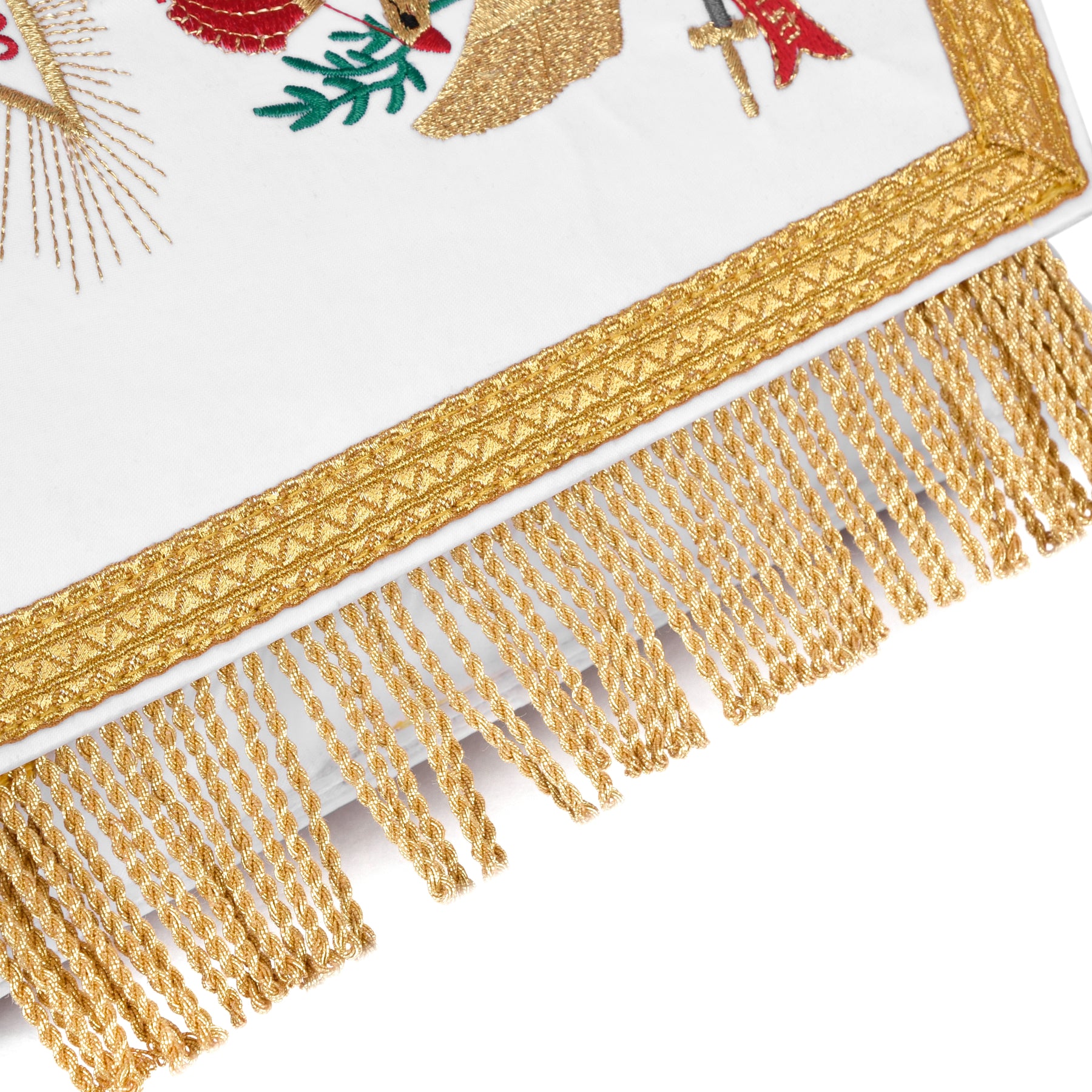 33rd Degree Scottish Rite Cuff - White Silk with Gold Machine Embroidery Bullion