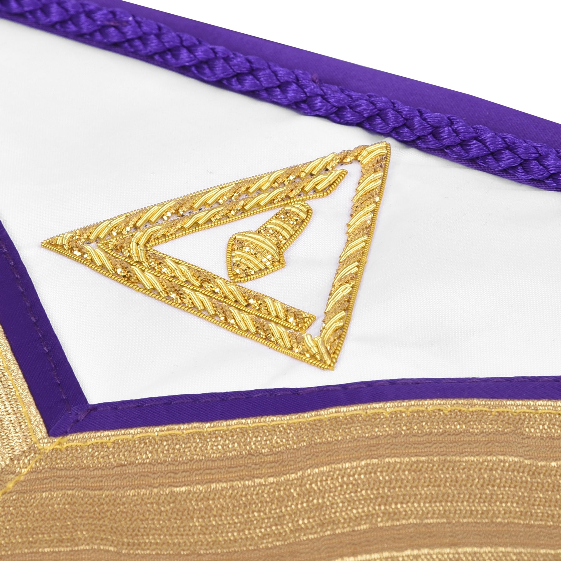 Past Illustrious Master Council Apron - Gold Braid Borders & Purple Machine Embroidery