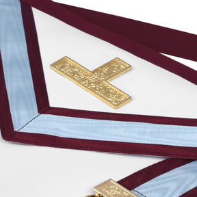 Worshipful Master Emulation Rite Apron - Turquoise & Maroon Moire with Gold Triple Taus - Bricks Masons