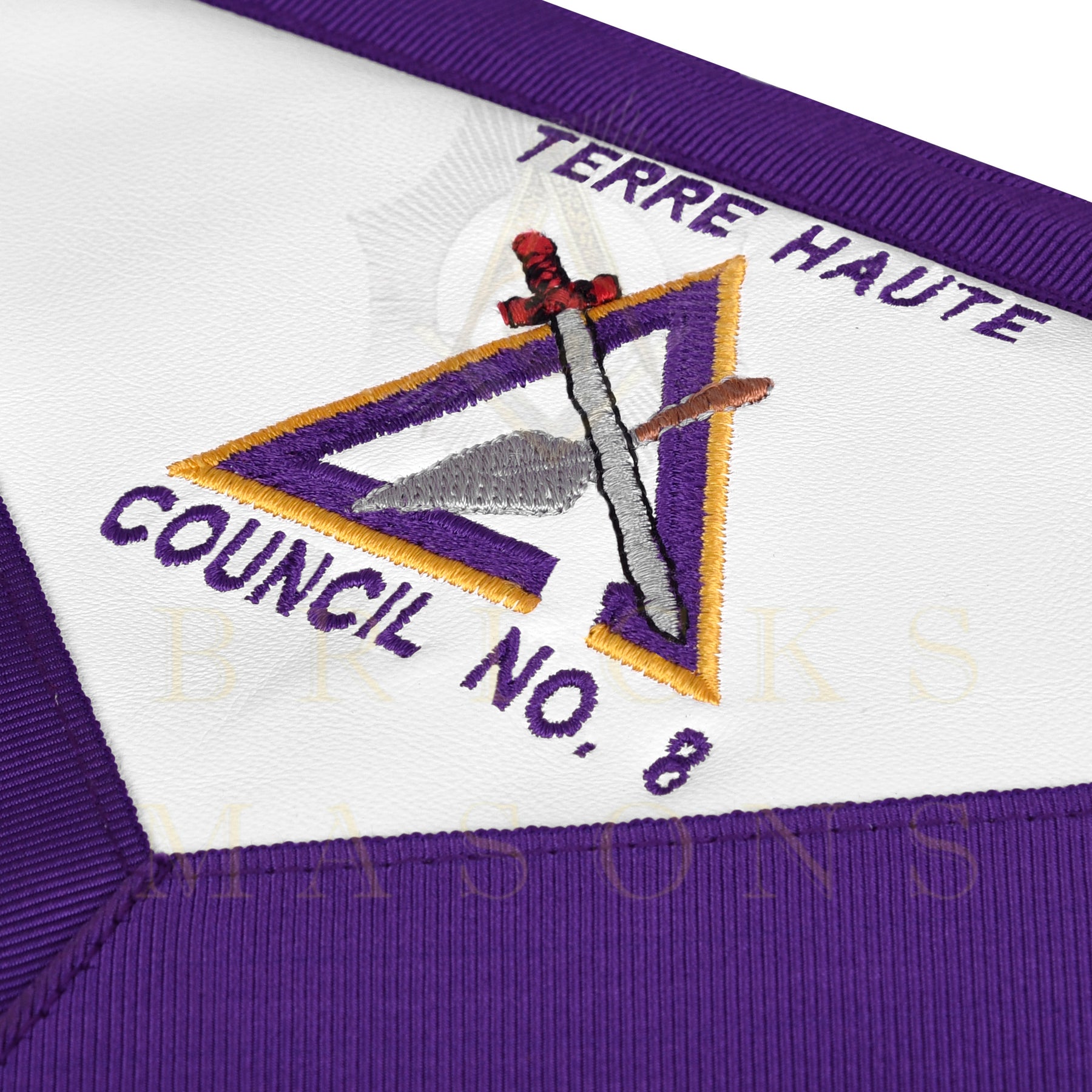 Royal Arch Chapter & Council Apron - Reversible Double-Sided Purple & Red Ribbon - Bricks Masons