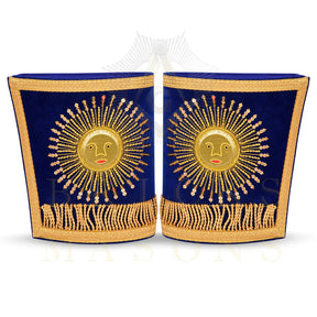 Grand Master Blue Lodge Cuff - Hand-embroidered Gold Sun & Blue Velvet - Bricks Masons