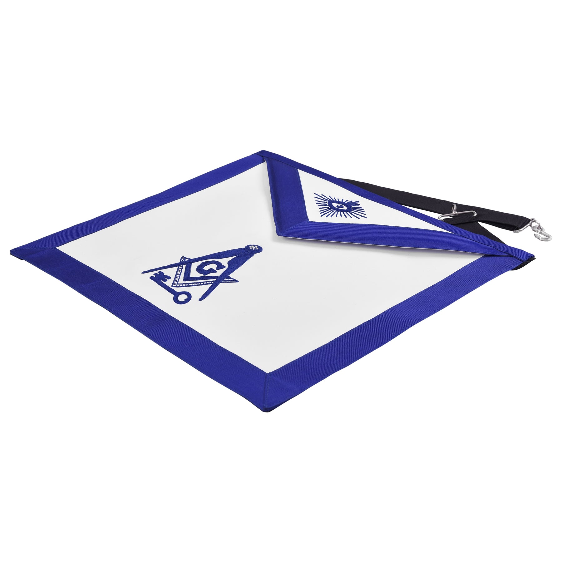 International Masons Apron - Royal Blue Ribbon Borders With Black Waist Belt