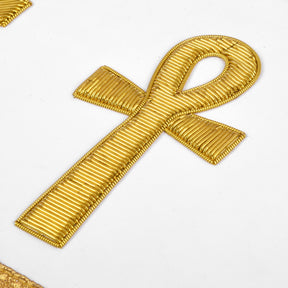 Apron - Ankh Cross Gold Bullion With Silver Braid Fringe - Bricks Masons