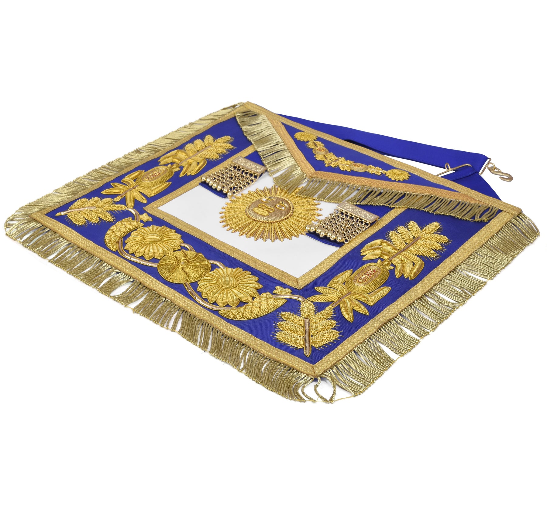 Past Grand Master Blue Lodge Apron - Quality A+ Gold & Blue Hand Embroidery - Bricks Masons