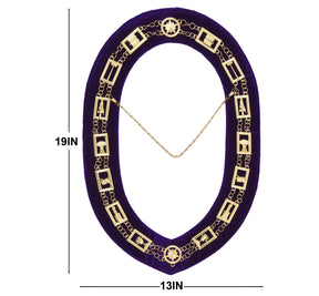 OES Chain Collar - Gold Plated with Rhinestones on Purple Velvet - Bricks Masons