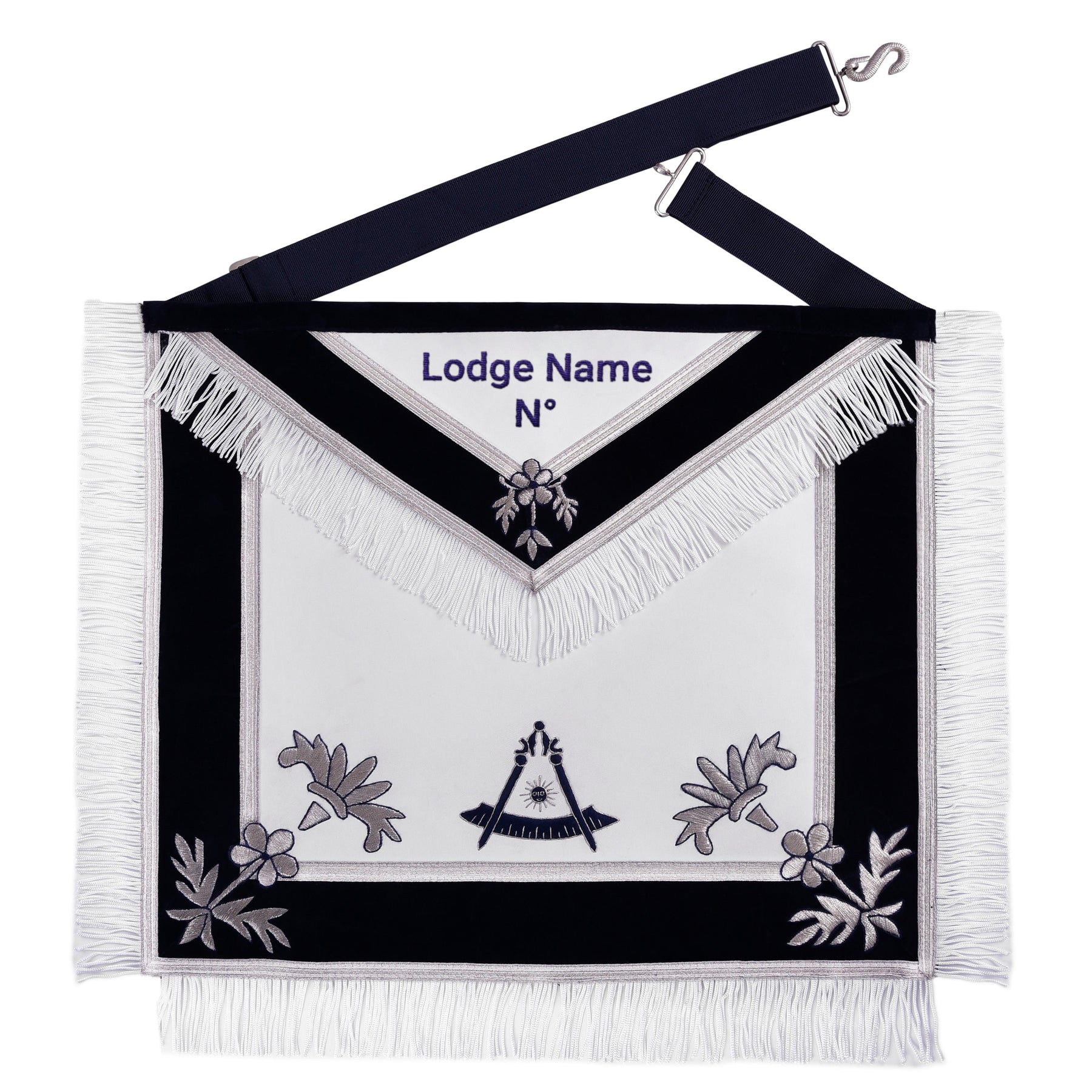 Past Master Blue Lodge Apron - Navy Velvet With Silver Braid & Fringe