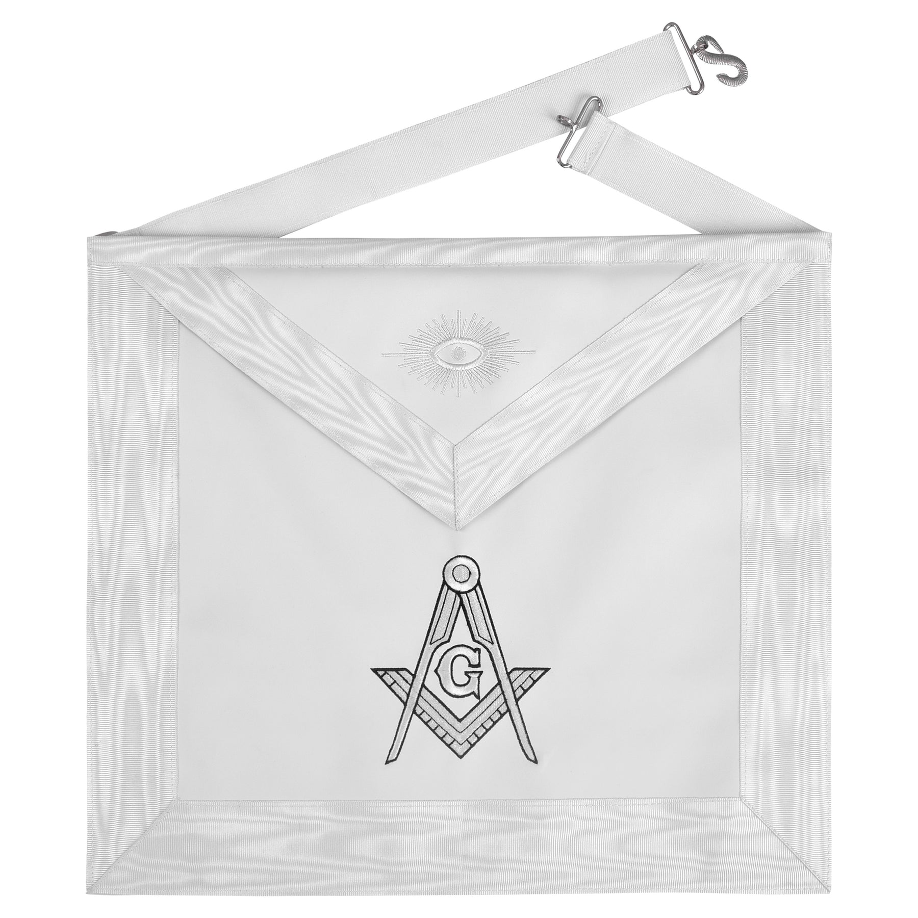 Master Mason Blue Lodge Apron - White Ribbon & Hand Threaded Silk