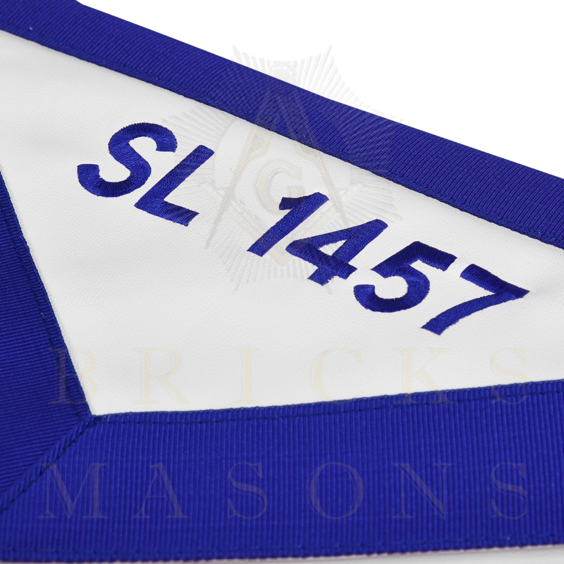 Junior Deacon Blue Lodge Officer Apron - Blue Ribbon With Machine Embroidery Customizable Flap - Bricks Masons