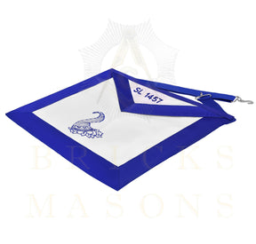Senior Steward Blue Lodge Officer Apron -Blue Ribbon With Machine Embroidery Customizable Flap - Bricks Masons