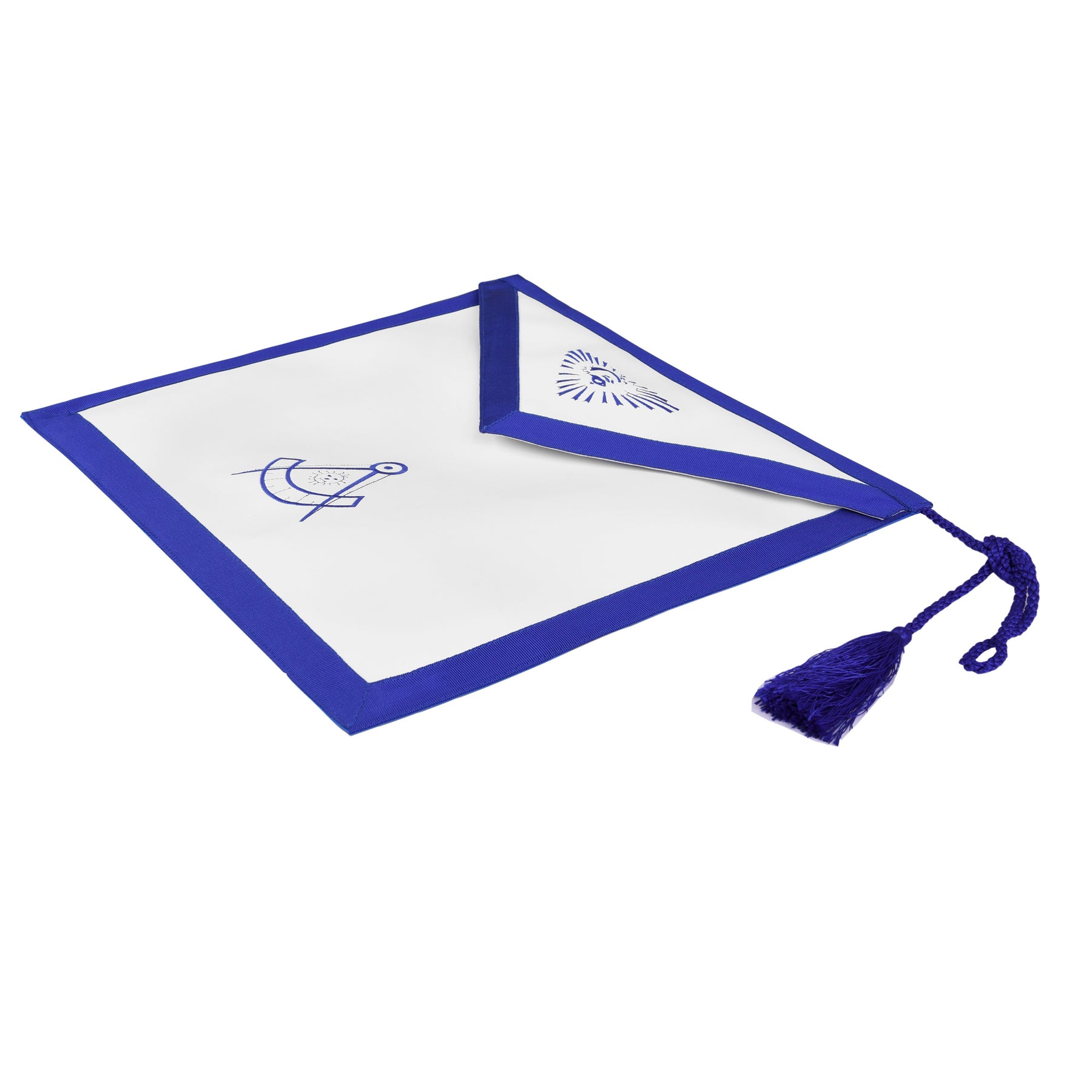 Past Master Blue Lodge Apron - White Cotton With Blue Tassels - Bricks Masons