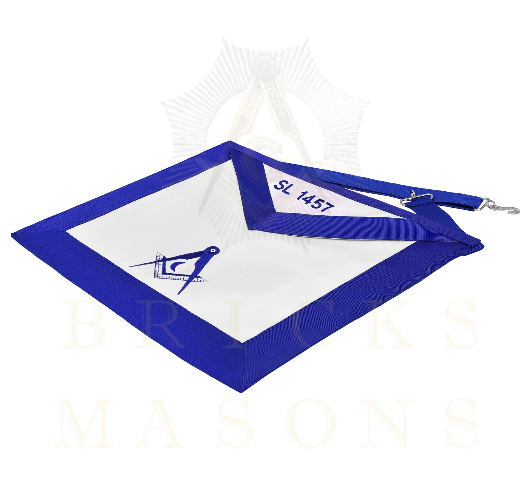 Junior Deacon Blue Lodge Officer Apron - Blue Ribbon With Machine Embroidery Customizable Flap - Bricks Masons