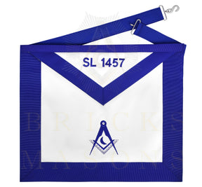 Junior Deacon Blue Lodge Officer Apron - Blue Ribbon With Machine Embroidery Customizable Flap - Bricks Masons