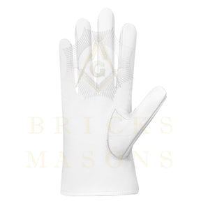 33rd Degree Scottish Rite Gloves - White Leather Eagle Wings Up Patch - Bricks Masons