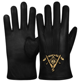 Past Master Blue Lodge Gloves - Black Leather With Gold Emblem - Bricks Masons