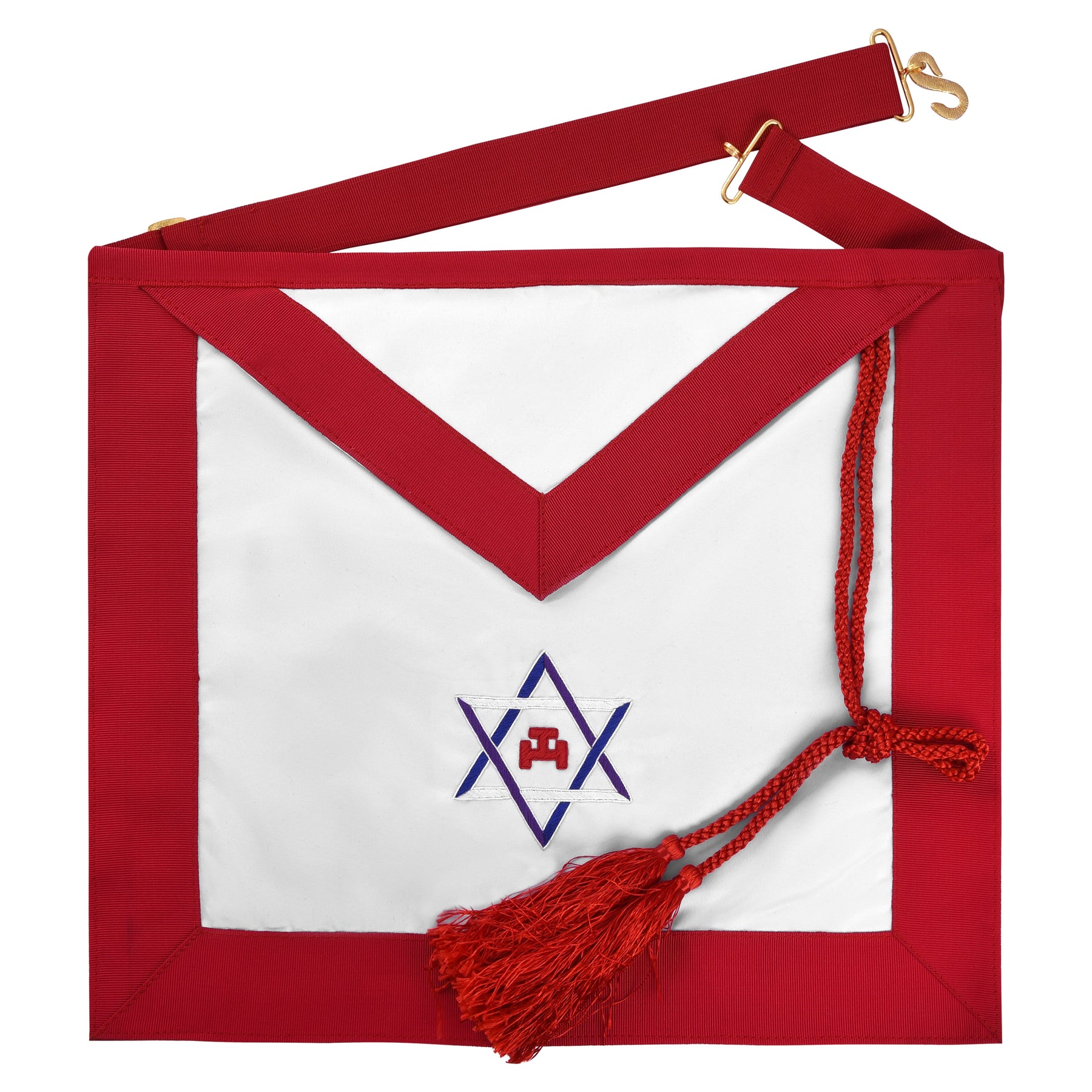 Royal Arch Chapter Apron - Red Ribbon With Triple Tau & Star Of David